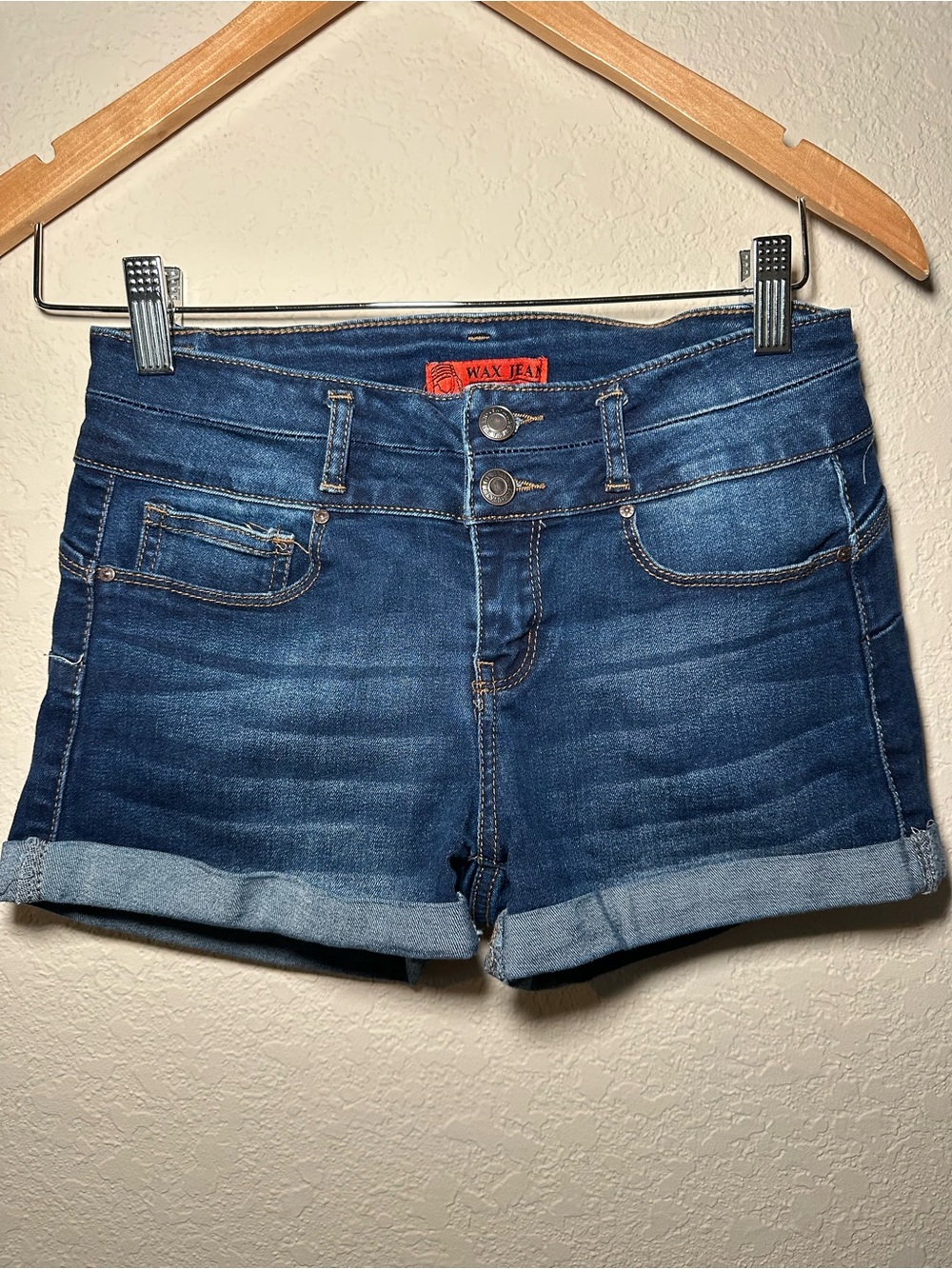 Women's Dark Blue Denim Roll-Cuff Shorts